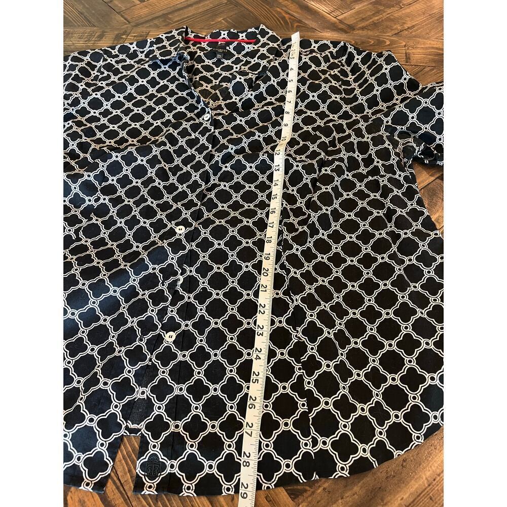 Talbots Woman Top Blouse 22W Plus Black White Short Sleeve Non Iron Geometric - Picture 5 of 9